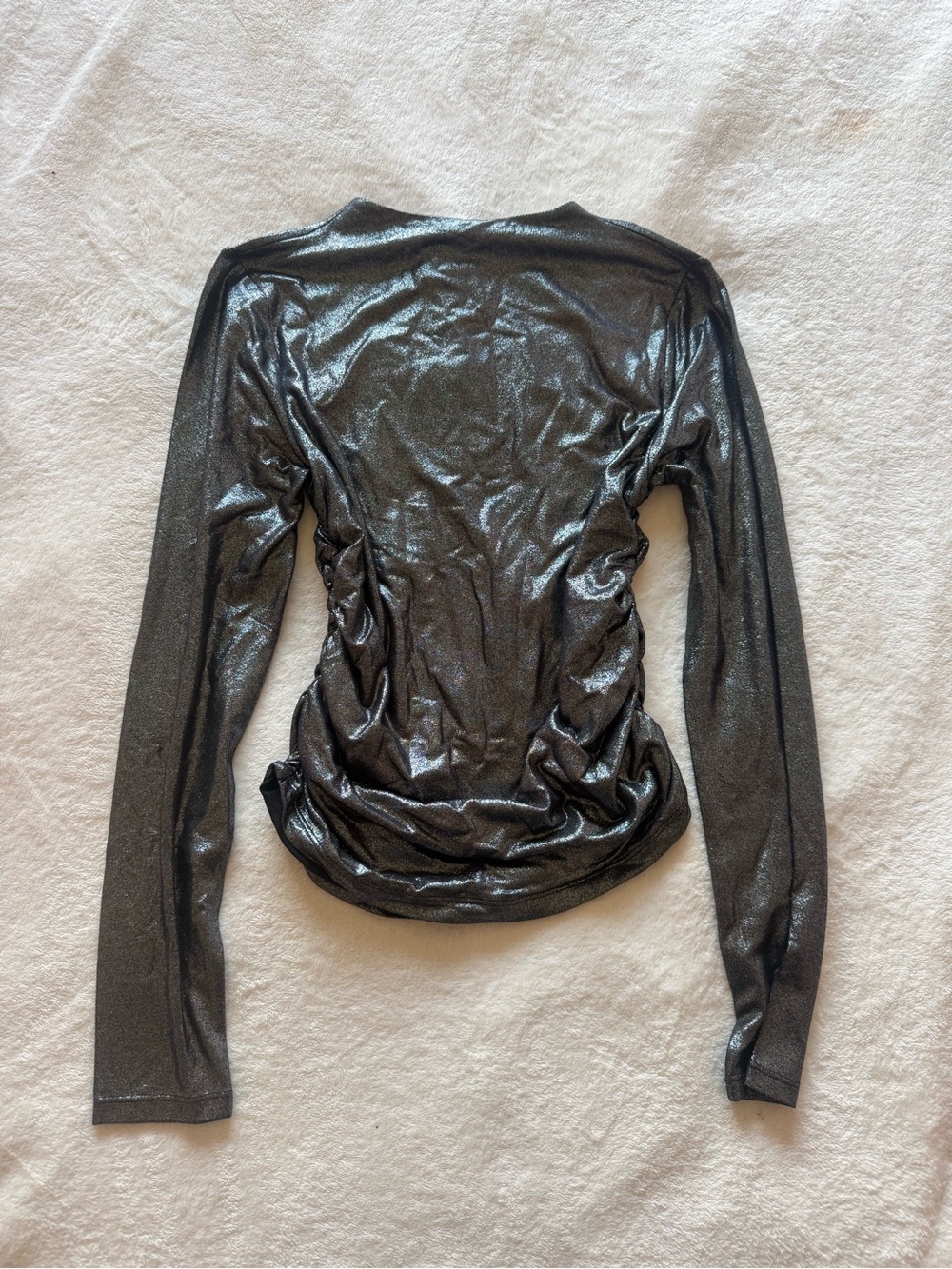 DKNY Shimmery Black Long-Sleeve Ruched Top